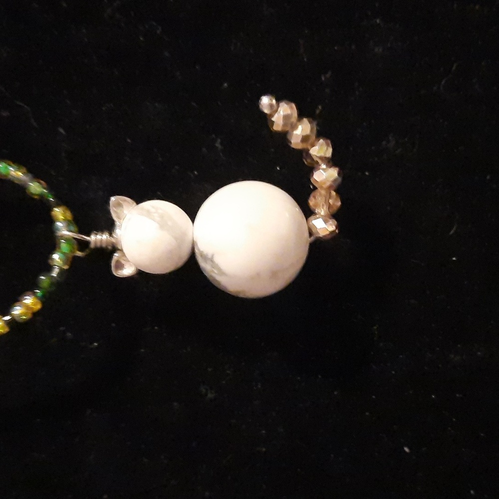 Amazing cat shape Gemstone beaded Charm pendant with ears and tail!